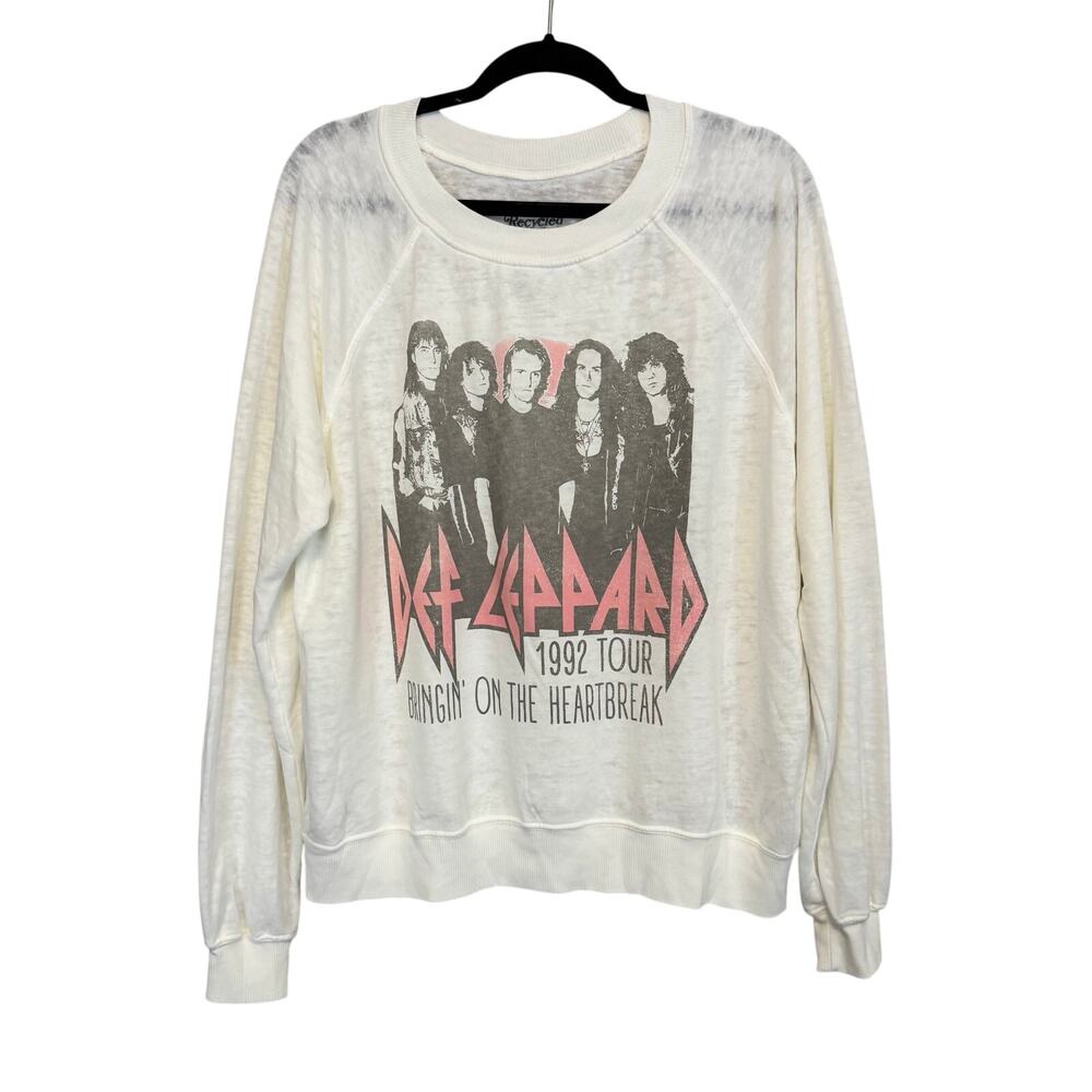 Def Leppard Heartbreak Sweatshirt S White Oversized Pullover Concert Music Retro